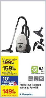 Aspirateur traineau avec sac Pure D8