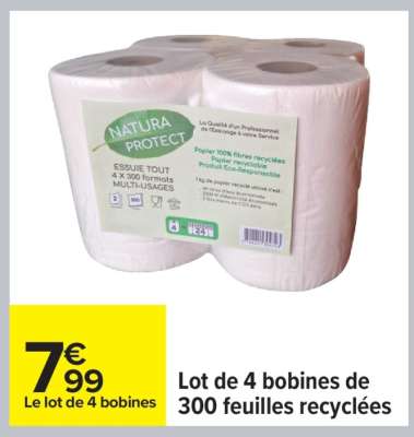 Lot de 4 bobines de 300 feuilles recyclées