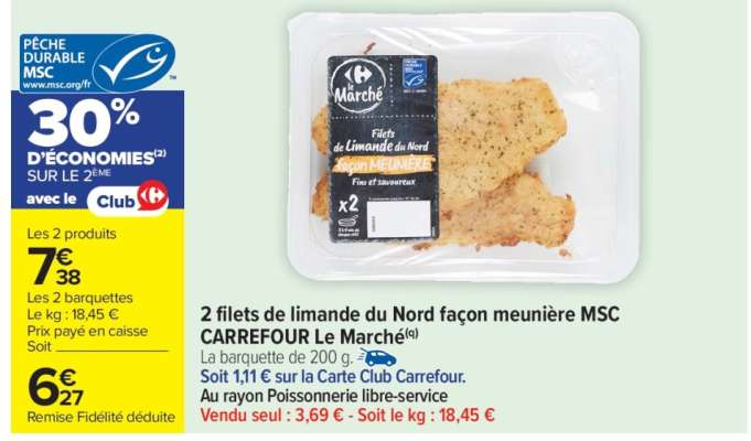 2 Filets de limande du Nord façon meunière MSC CARREFOUR Le Marché