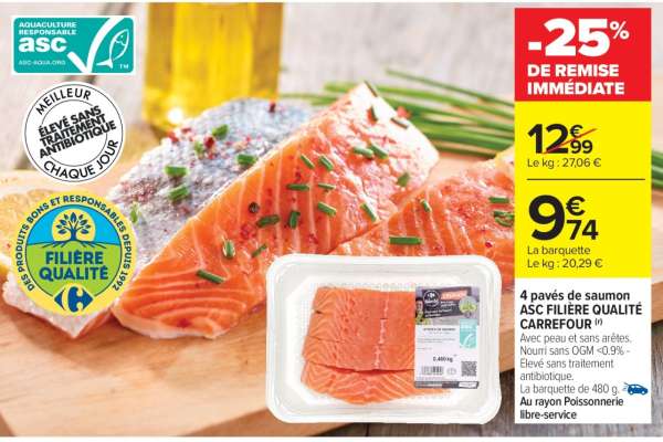 4 pavés de saumon ASC FILIÈRE QUALITÉ CARREFOUR