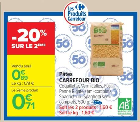 Pâtes CARREFOUR BIO