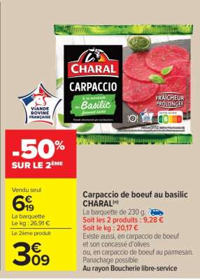 Carpaccio de boeuf au basilic CHARAL