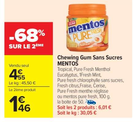 Chewing Gum Sans Sucres MENTOS