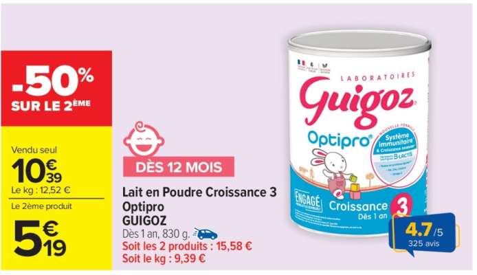 Lait en Poudre Croissance 3 Optipro GUIGOZ