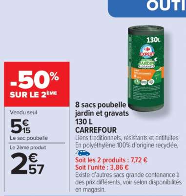 8 sacs poubelle jardin et gravats 130 L CARREFOUR