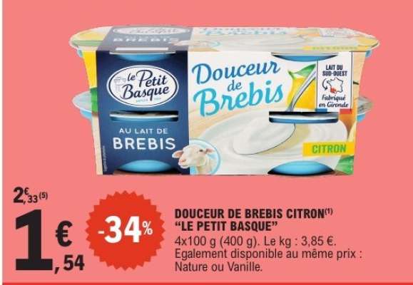 DOUCEUR DE BREBIS CITRON "LE PETIT BASQUE"