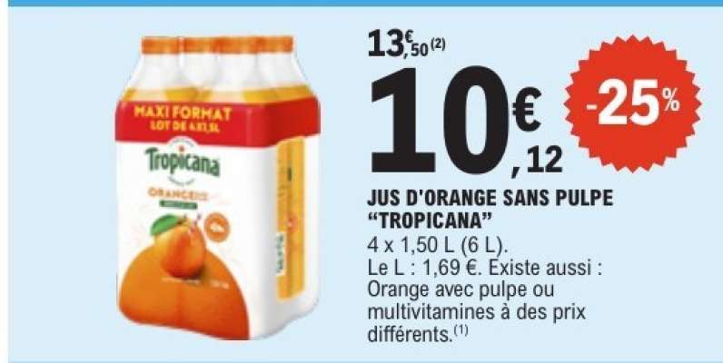 Jus D'orange Sans Pulpe Tropicana