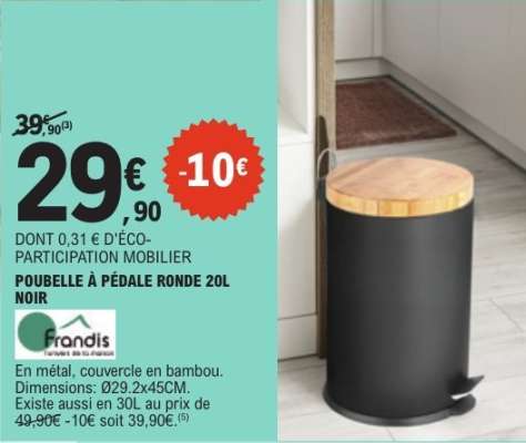 POUBELLE À PÉDALE RONDE 20L NOIR