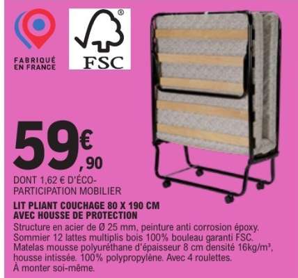 Lit pliant couchage 80 x 190 cm avec housse de protection