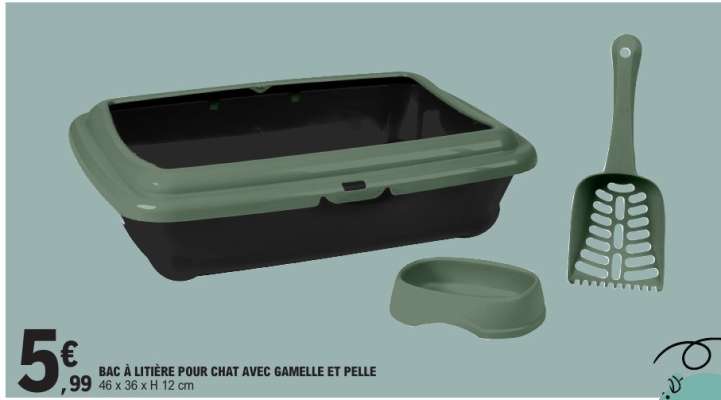Bac à litière pour chat avec gamelle et pelle