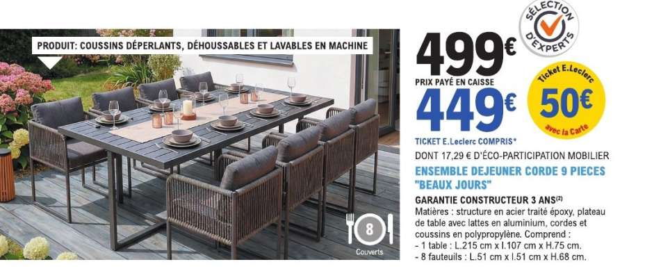 ENSEMBLE DÉJEUNER CORDE 9 PIÈCES "BEAUX JOURS"