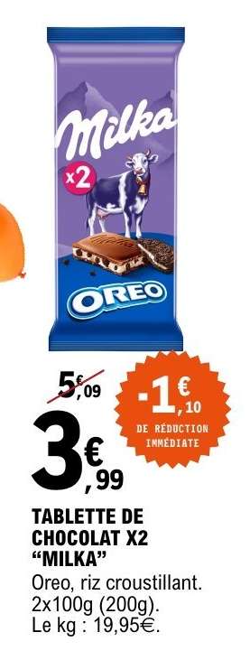 TABLETTE DE CHOCOLAT X2 “MILKA”