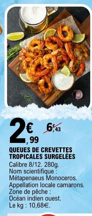 Queues de crevettes tropicales surgelées