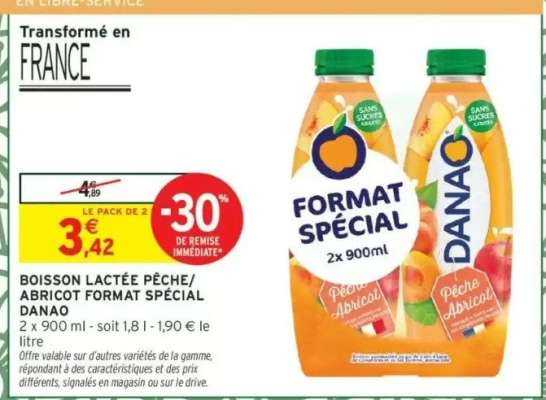 Boisson lactée pêche/abricot format spécial Danao