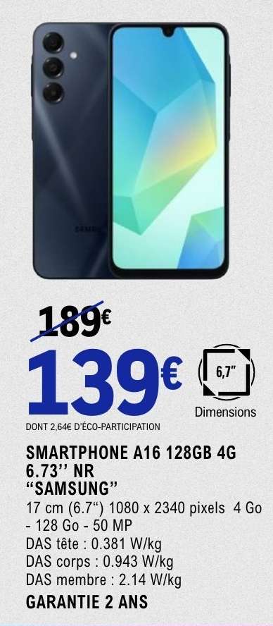 SMARTPHONE A16 128GB 4G 6.73’’ NR “SAMSUNG”