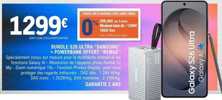 Bundle S26 Ultra "Samsung" + Powerbank offert "Remax"
