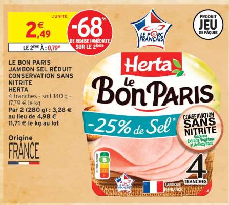 LE BON PARIS JAMBON SEL RÉDUIT CONSERVATION SANS NITRITE