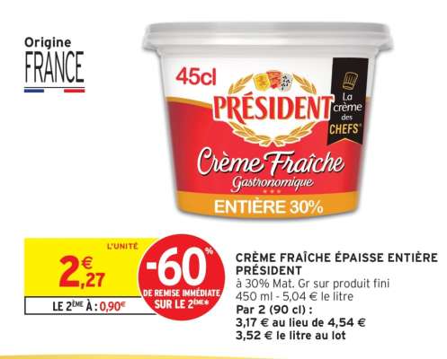 CRÈME FRAÎCHE ÉPAISSE ENTIÈRE PRÉSIDENT