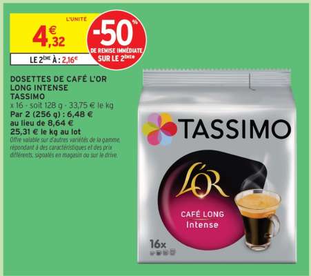 Dosettes de Café L'OR Long Intense Tassimo