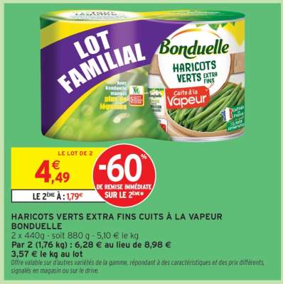 HARICOTS VERTS EXTRA-FINS CUITS À LA VAPEUR "BONDUELLE"