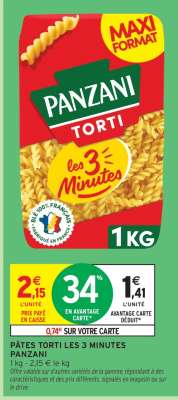 Pâtes Torti Les 3 minutes PANZANI