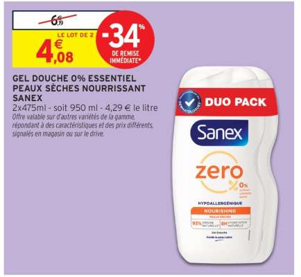 GEL DOUCHE 0% ESSENTIEL PEAUX SÈCHES NOURRISSANT SANEX