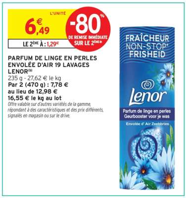 PARFUM DE LINGE EN PERLES ENVOLÉE D'AIR 19 LAVAGES LENOR