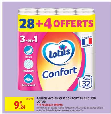 PAPIER HYGIÉNIQUE CONFORT BLANC X28 LOTUS