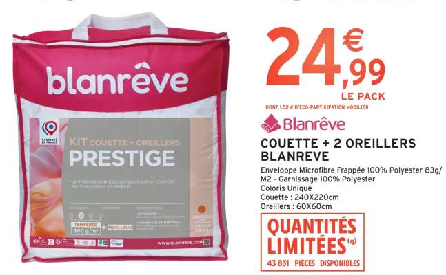 COUETTE + 2 OREILLERS BLANRÊVE