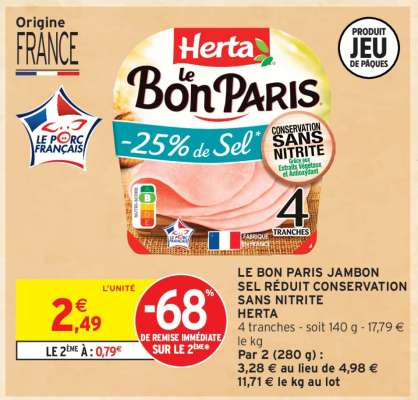 LE BON PARIS JAMBON SEL RÉDUIT CONSERVATION SANS NITRITE HERTA