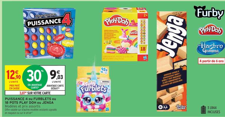 Puissance 4, Furblets, 18 Pots Play Doh, Jenga