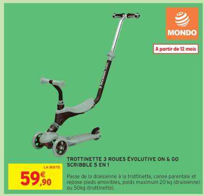 Trottinette 3 Roues Évolutive On & Go Scribble 5 en 1