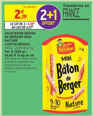 SAUCISSON BÂTON DE BERGER MINI NATURE