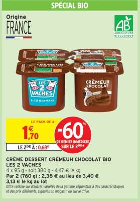 CRÈME DESSERT CRÉMEUH CHOCOLAT BIO LES 2 VACHES