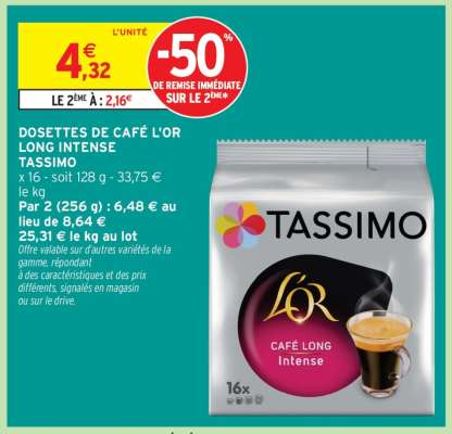 Dosettes de Café L'OR Long Intense Tassimo