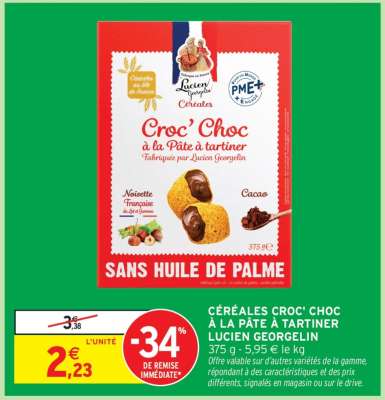 CÉRÉALES CROC' CHOC À LA PÂTE À TARTINER LUCIEN GEORGELIN
