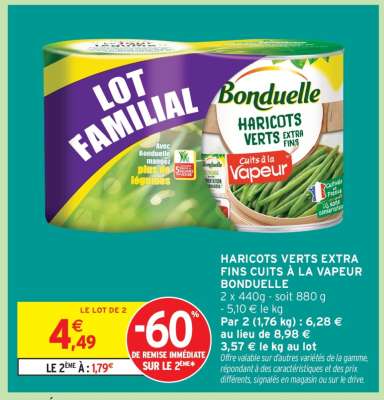 HARICOTS VERTS EXTRA-FINS CUITS À LA VAPEUR "BONDUELLE"