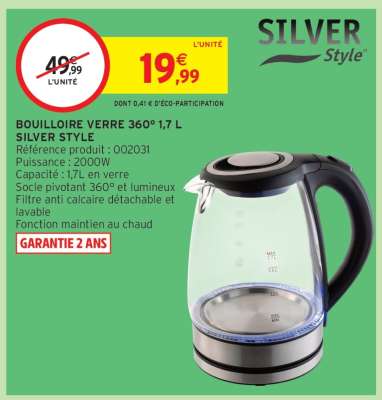 Bouilloire Verre 360° 1,7 L Silver Style