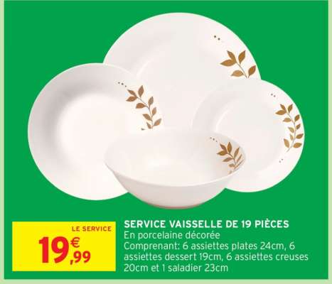 SERVICE VAISSELLE DE 19 PIÈCES
