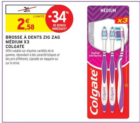 Brosse à dents Zig Zag Médium X3 Colgate
