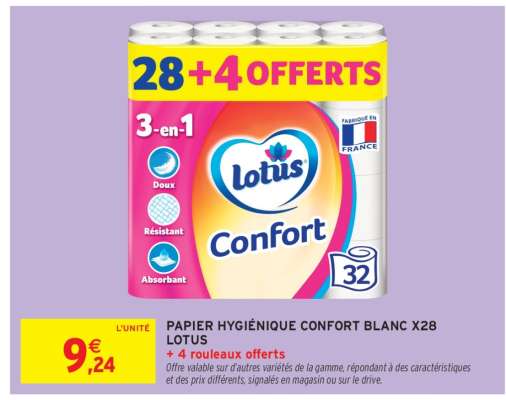 PAPIER HYGIÉNIQUE CONFORT BLANC X28 LOTUS