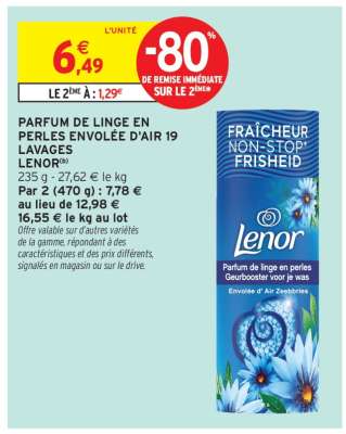 PARFUM DE LINGE EN PERLES ENVOLÉE D'AIR 19 LAVAGES LENOR