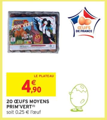 20 ŒUFS MOYENS PRIM'VERT