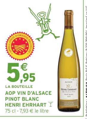 AOP VIN D'ALSACE PINOT BLANC HENRI EHRHART