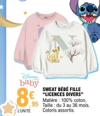 SWEAT BÉBÉ FILLE “LICENCES DIVERS”