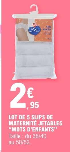 Lot de 5 slips de maternité jetables 'Mots d'enfants'