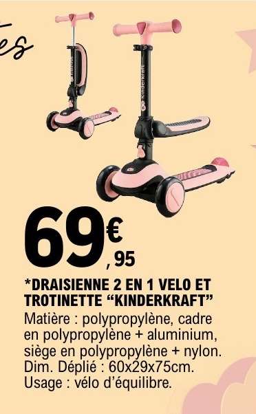 DRAISIENNE 2 EN 1 VELO ET TROTINETTE “KINDERKRAFT”