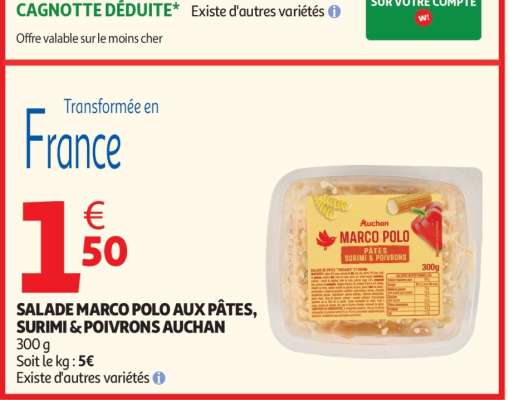 SALADE MARCO POLO AUX PÂTES, SURIMI & POIVRONS AUCHAN