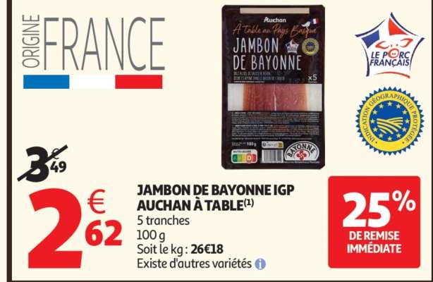 JAMBON DE BAYONNE IGP AUCHAN À TABLE