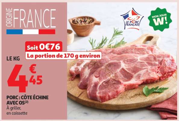 Porc : Côte Échine Avec Os